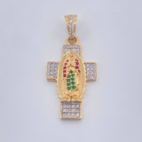Dije Cruz Virgen Guadalupe 3.25gr / 1 1/4 in / Dos Oros Amarillo Blanco 18K %