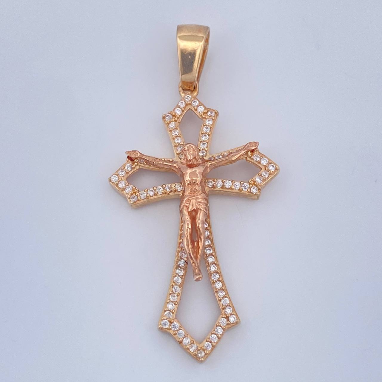 Dije Cruz Cristo 4.95gr / 1 3/4 in / Dos Oros Amarillo Rosa 18K %