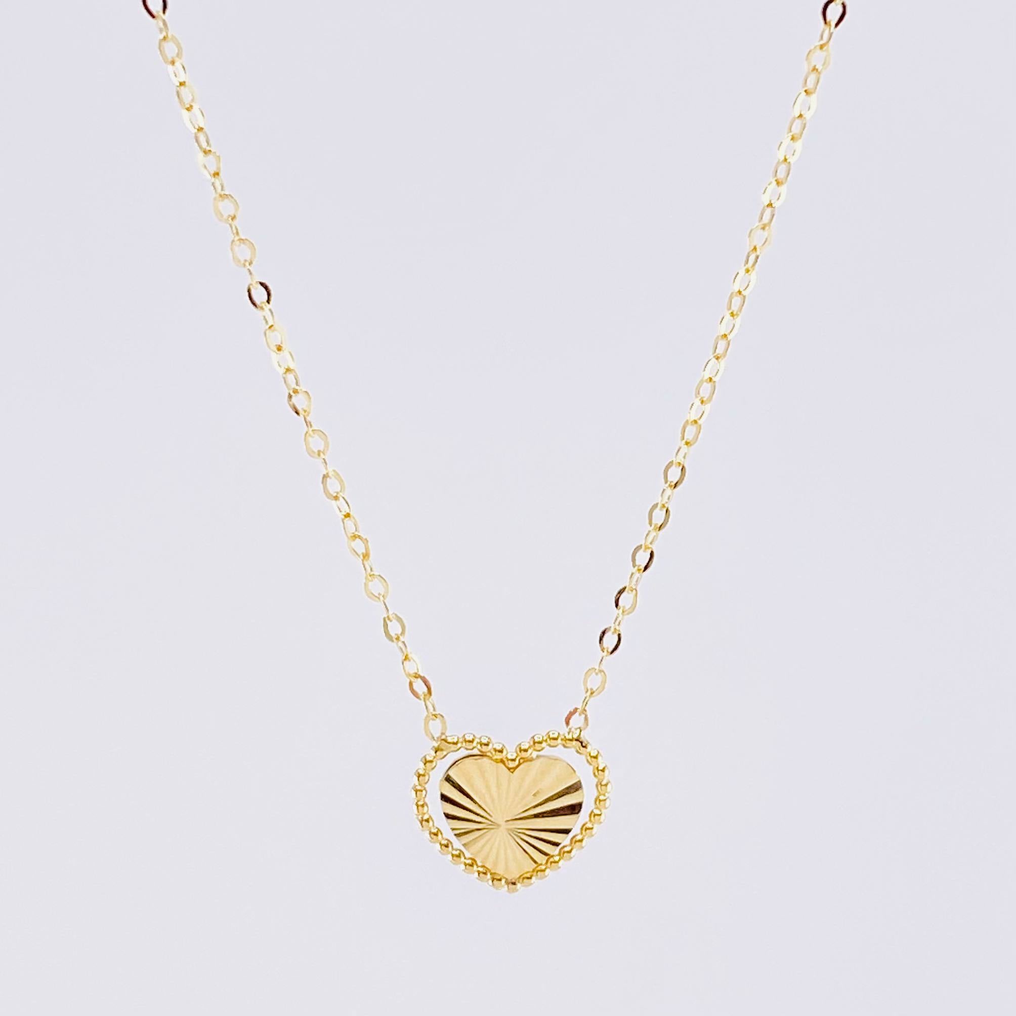 Cadena Aro Seguido Dije Corazón Diamantado 1.4g / 18 in / 1mm Oro Amarillo 18K