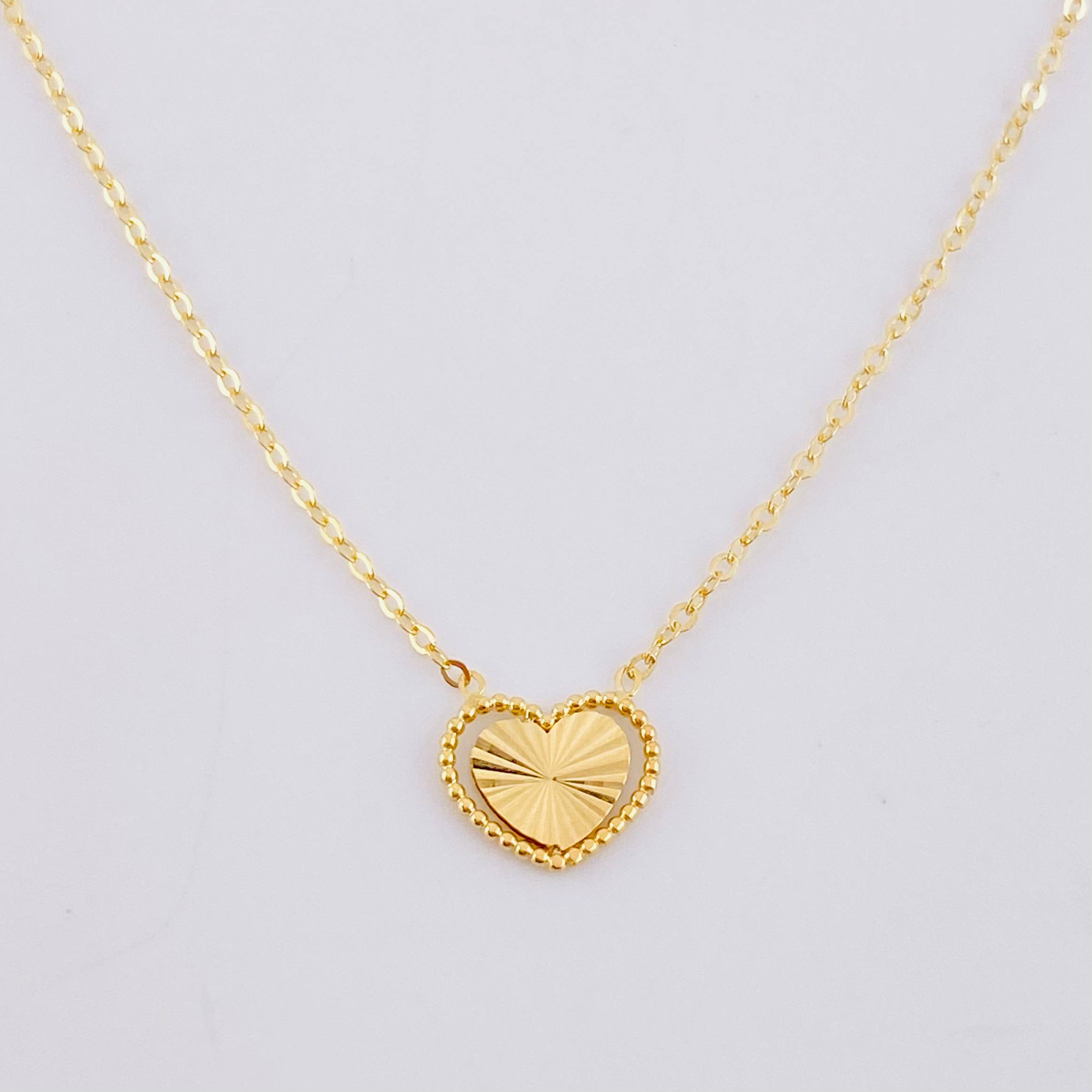 Cadena Aro Seguido Dije Corazón Diamantado 1.4g / 18 in / 1mm Oro Amarillo 18K