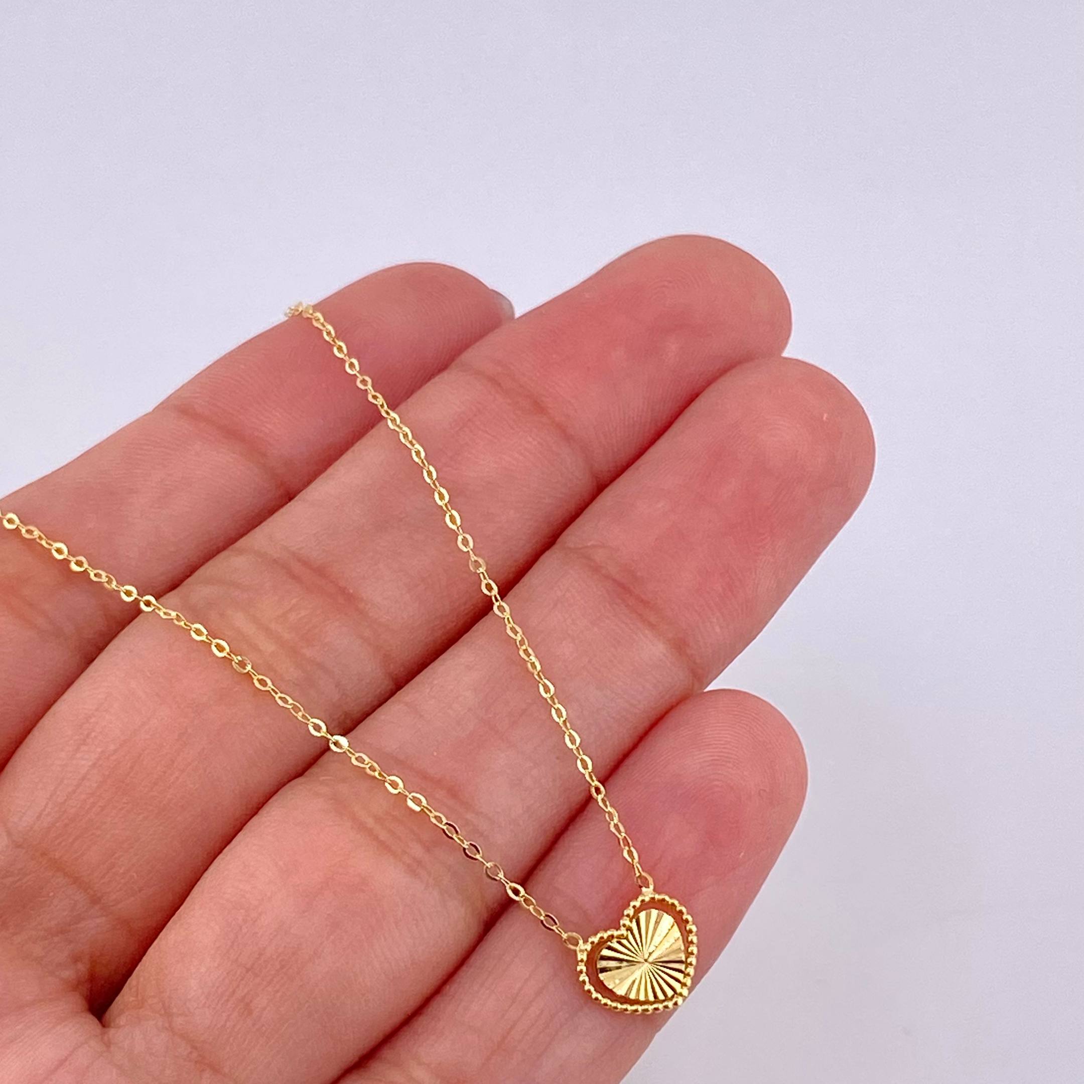 Cadena Aro Seguido Dije Corazón Diamantado 1.4g / 18 in / 1mm Oro Amarillo 18K