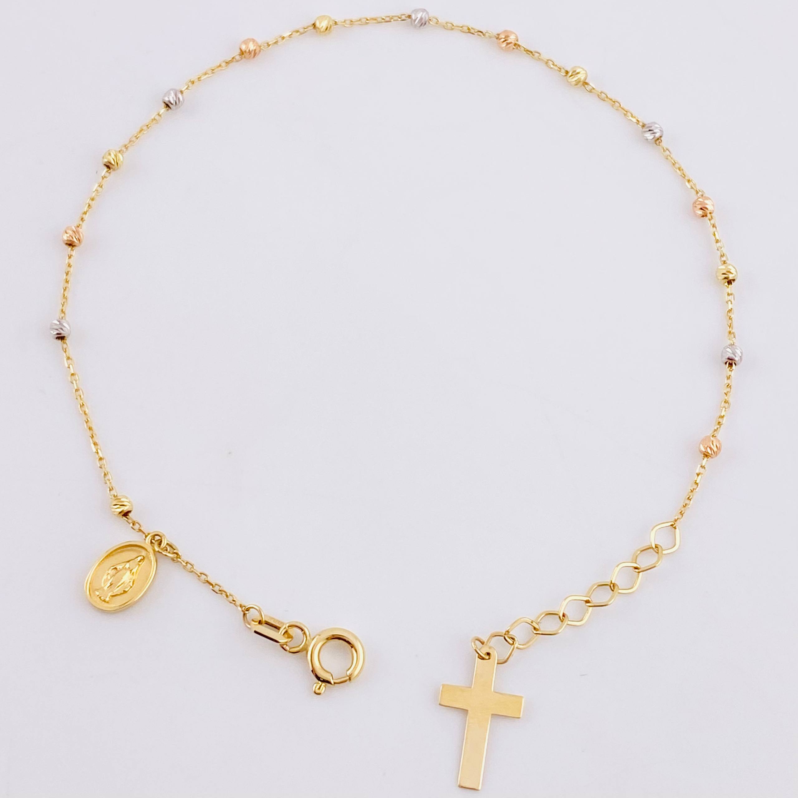 Bracelet Denario Miraculous Virgin 1.55g / 7 1/2 in / 1.9mm Three Golds 18K