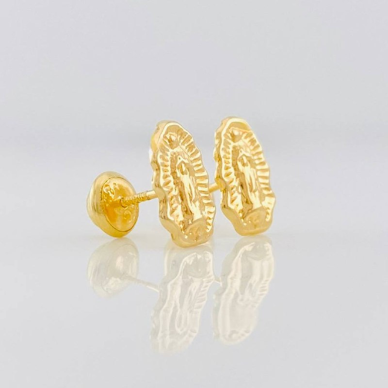 Stud Earrings Virgen de Guadalupe 0.85g / in / 10.3mm Yellow Gold 18K