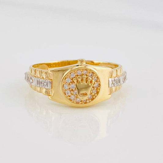 Anillo Correa Corona 3.75g / T8 1/4 Dos Oros Amarillo Blanco 18K