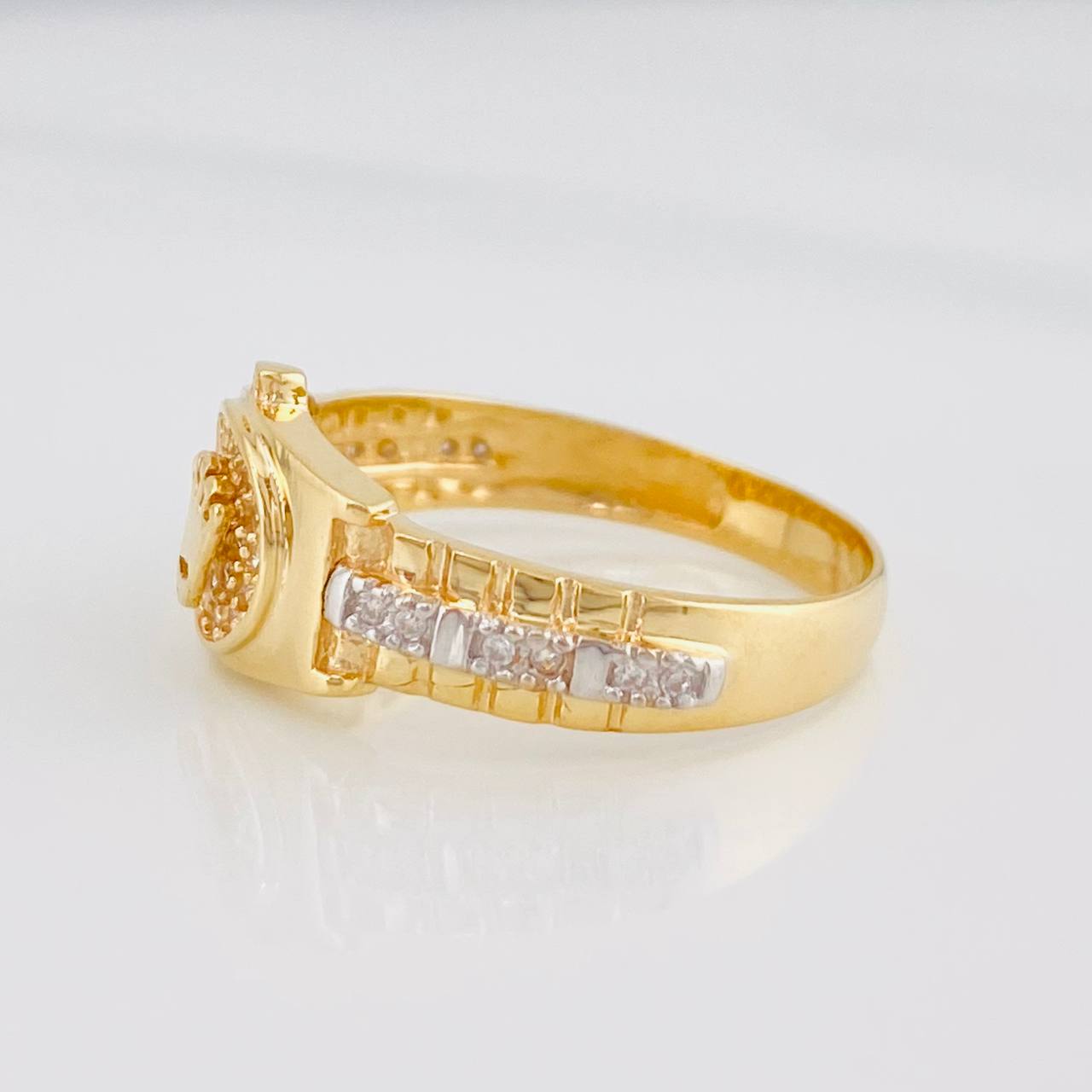 Anillo Correa Corona 3.75g / T8 1/4 Dos Oros Amarillo Blanco 18K