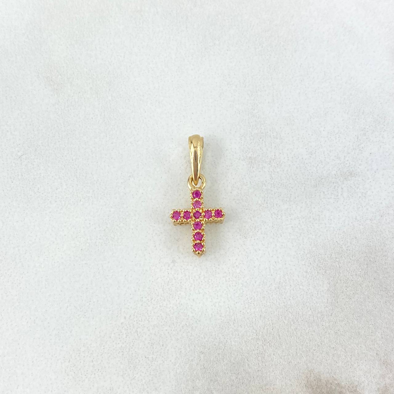 Dije Cruz Doble Faz 0.9gr / 1.8cm / Circones Blancos Fucsia Oro Amarillo 18K
