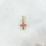 Dije Cruz Doble Faz 0.9gr / 1.8cm / Circones Blancos Fucsia Oro Amarillo 18K