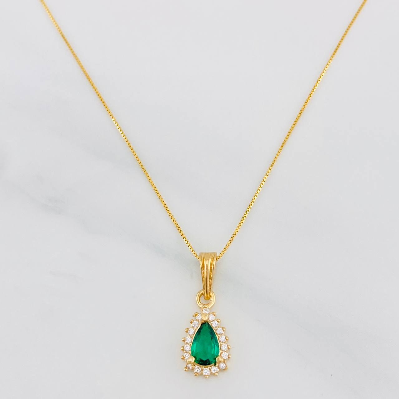 Set Venetian Chain + Halo Drop Pendant / 2.15g / 20 in 18K Yellow Gold