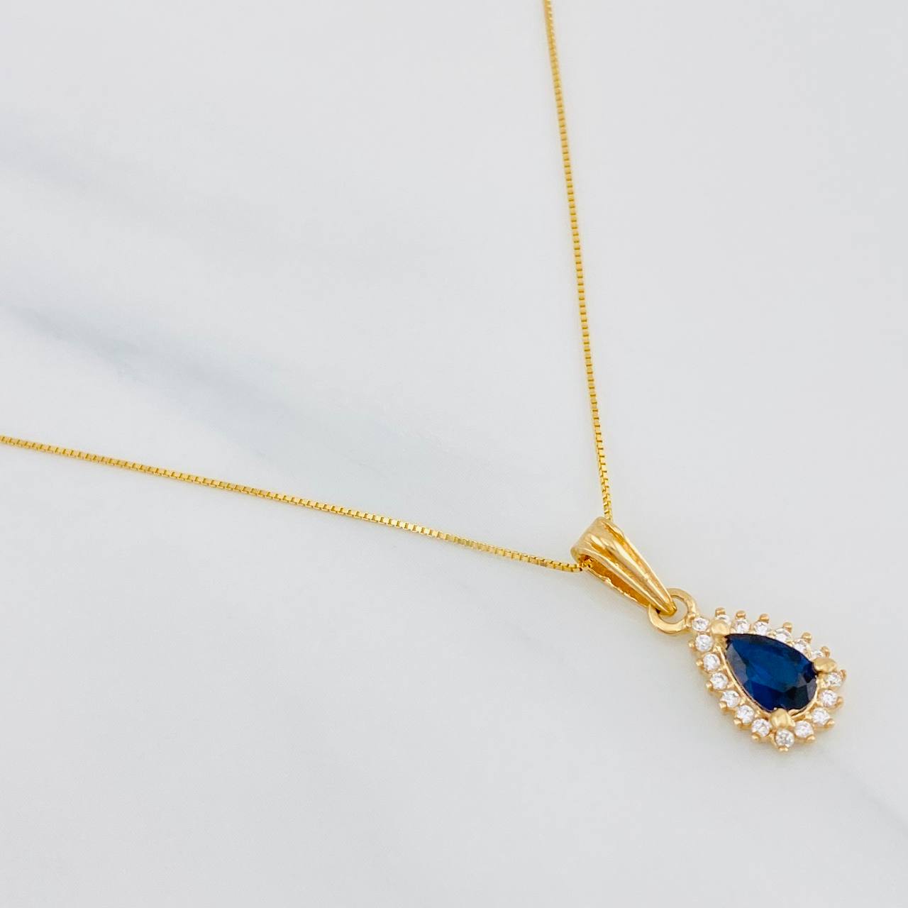 Set Venetian Chain + Halo Drop Pendant / 2.15g / 20 in Yellow Gold 18K