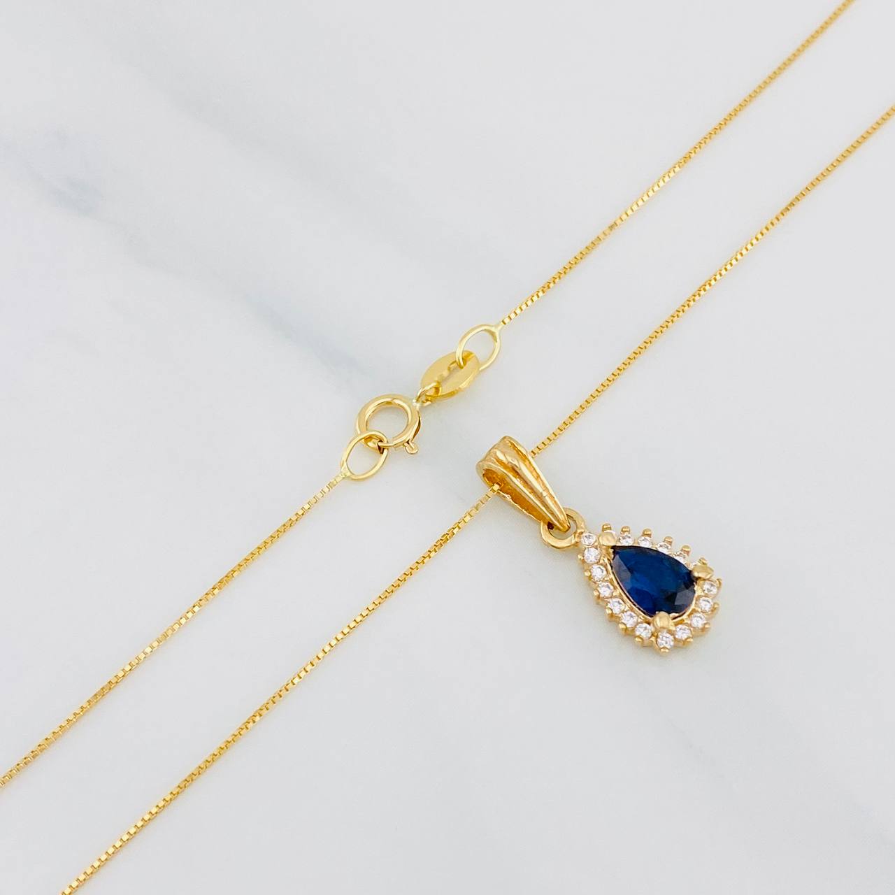 Set Venetian Chain + Halo Drop Pendant / 2.15g / 20 in Yellow Gold 18K