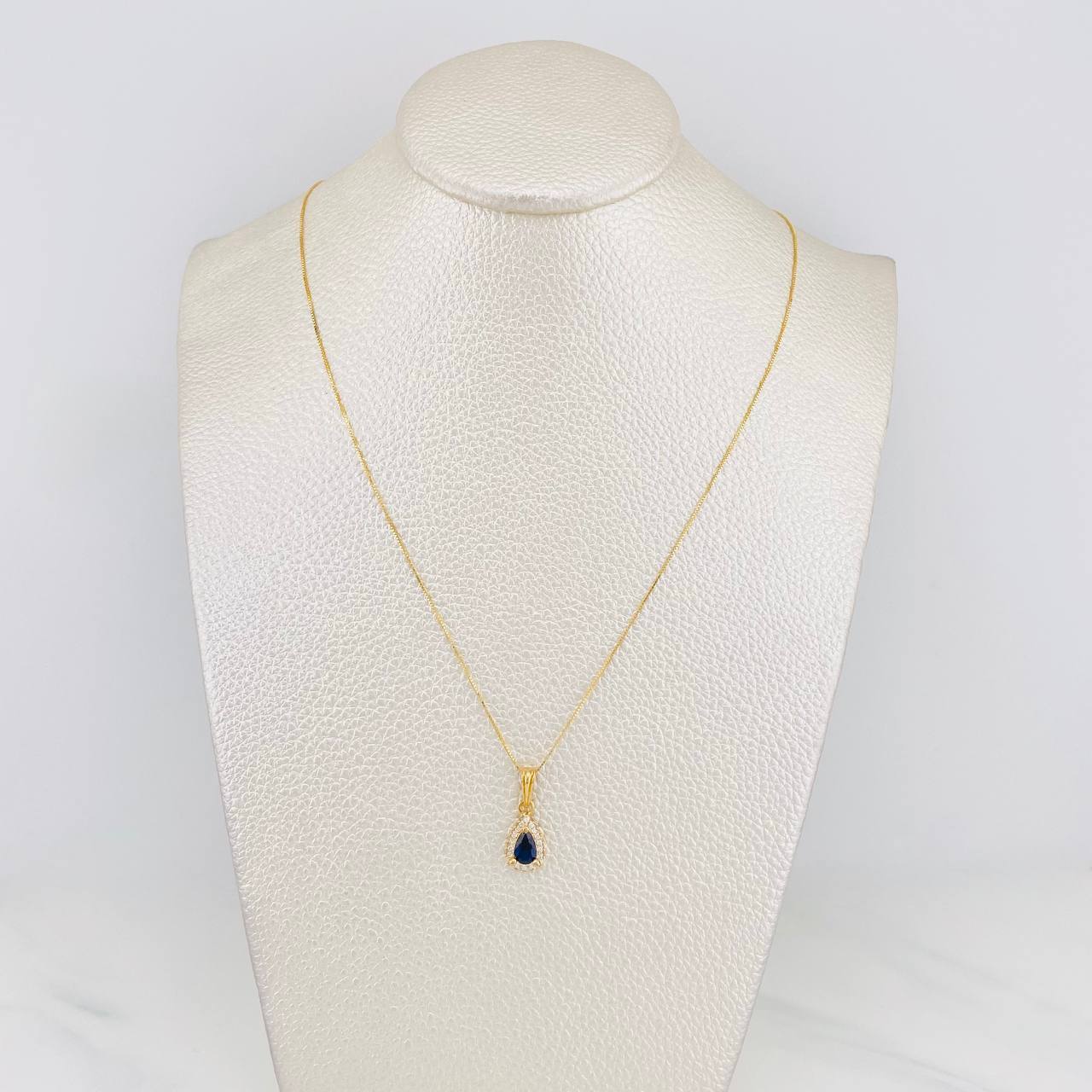 Set Venetian Chain + Halo Drop Pendant / 2.15g / 20 in Yellow Gold 18K