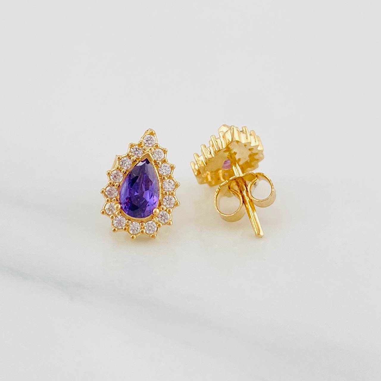 Stud Earrings Halo Tear 2.45g / in / 7.6mm Yellow Gold 18K