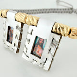 Pulsera Tejida Gris Escapulario Cilindros Diamantados 6 Und Oro Amarillo 18K