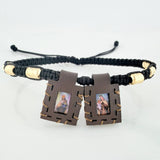 Pulsera Tejida Negra Escapulario Cilindros Diamantados 6Und Oro Amarillo 18K