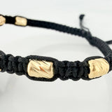 Pulsera Tejida Negra Escapulario Cilindros Diamantados 6Und Oro Amarillo 18K