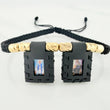 Pulsera Tejida Negra Escapulario Cilindros Diamantados 6Und Oro Amarillo 18K