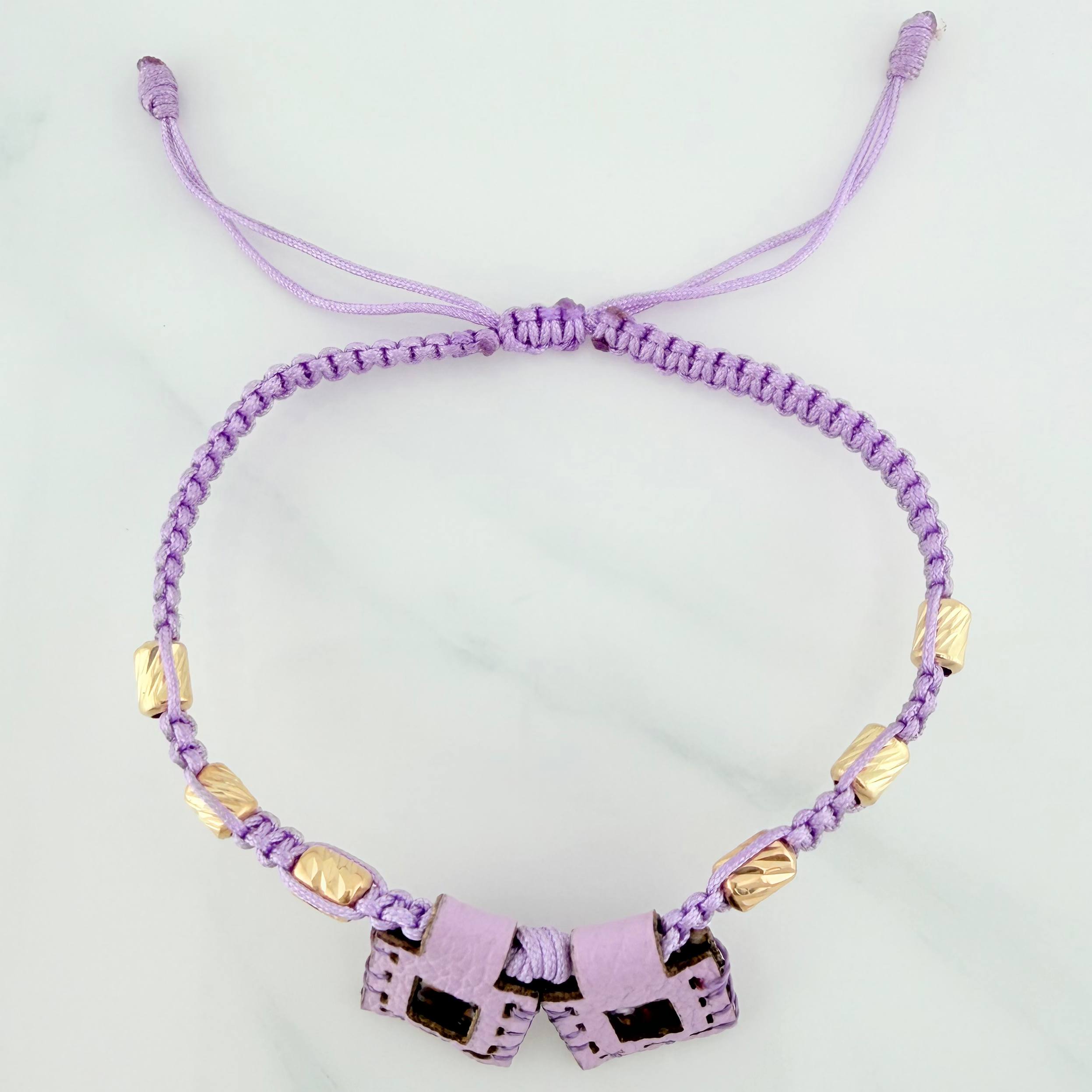 Woven Lilac Bracelet Scapular Diamond Cut Cylinders 6 Units Yellow Gold 18K
