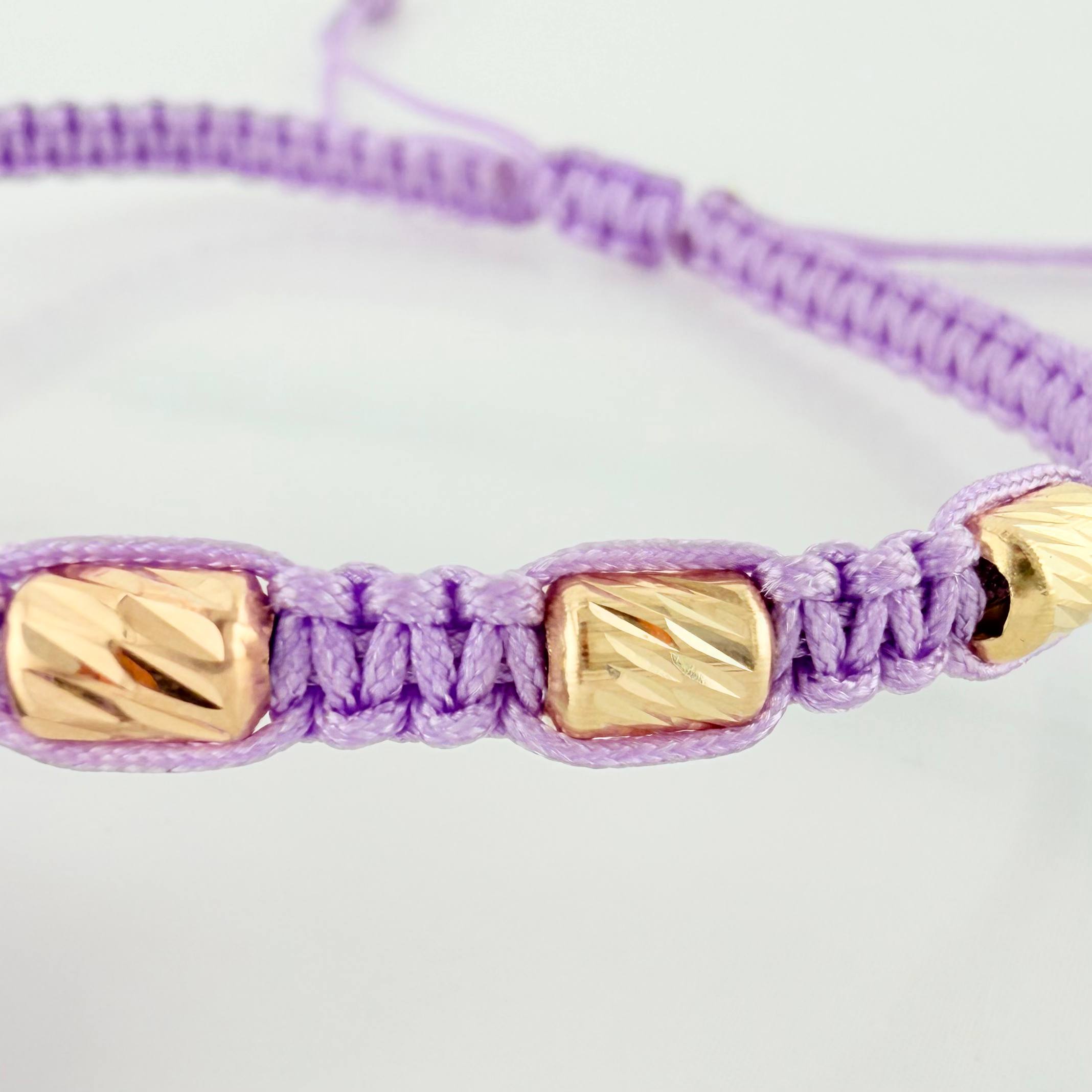 Woven Lilac Bracelet Scapular Diamond Cut Cylinders 6 Units Yellow Gold 18K