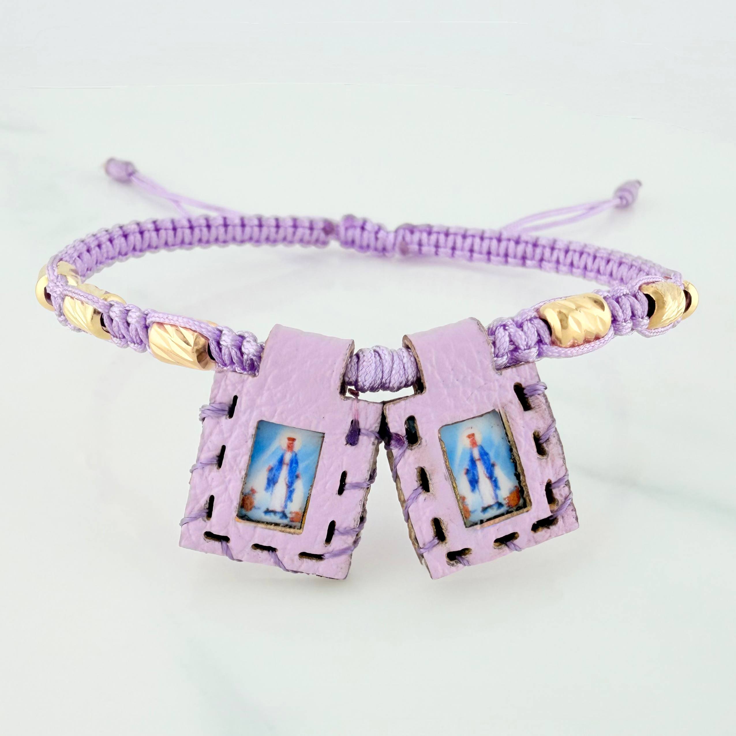 Woven Lilac Bracelet Scapular Diamond Cut Cylinders 6 Units Yellow Gold 18K