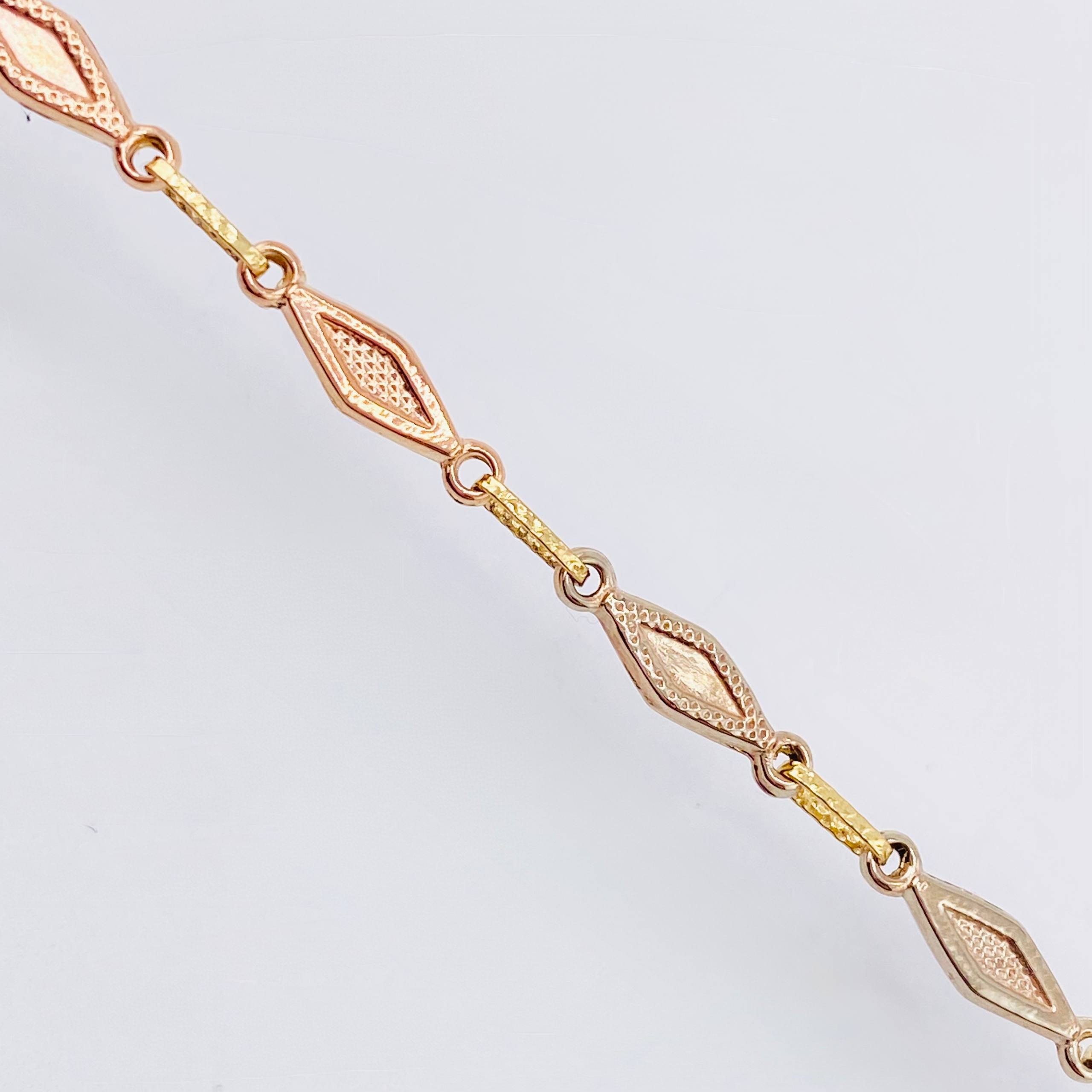Rustic Chain Textured Rhombuses 9.4gr / 23 1/2 in / 4.2mm Three-tone 18K Gold