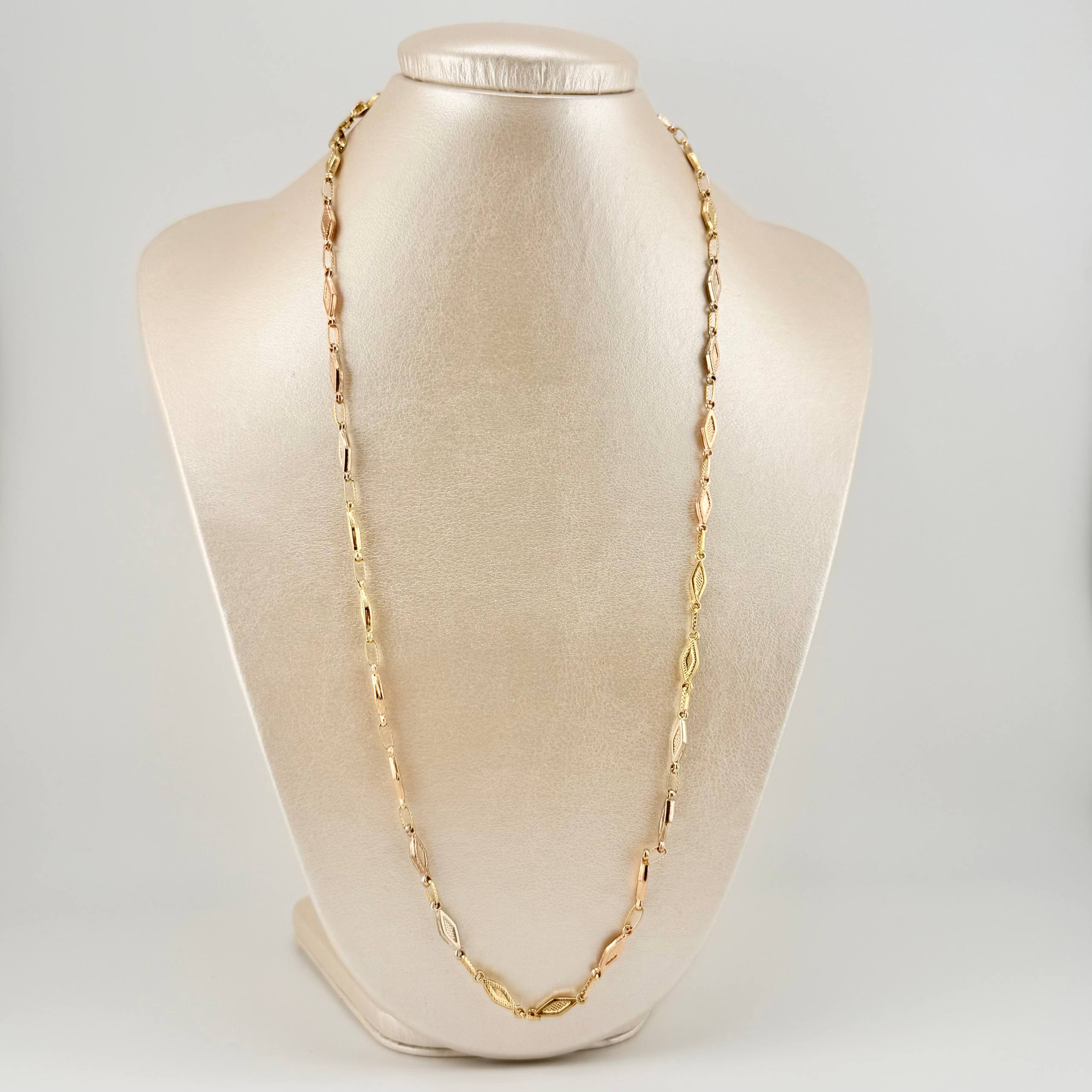 Rustic Chain Textured Rhombuses 9.4gr / 23 1/2 in / 4.2mm Three-tone 18K Gold