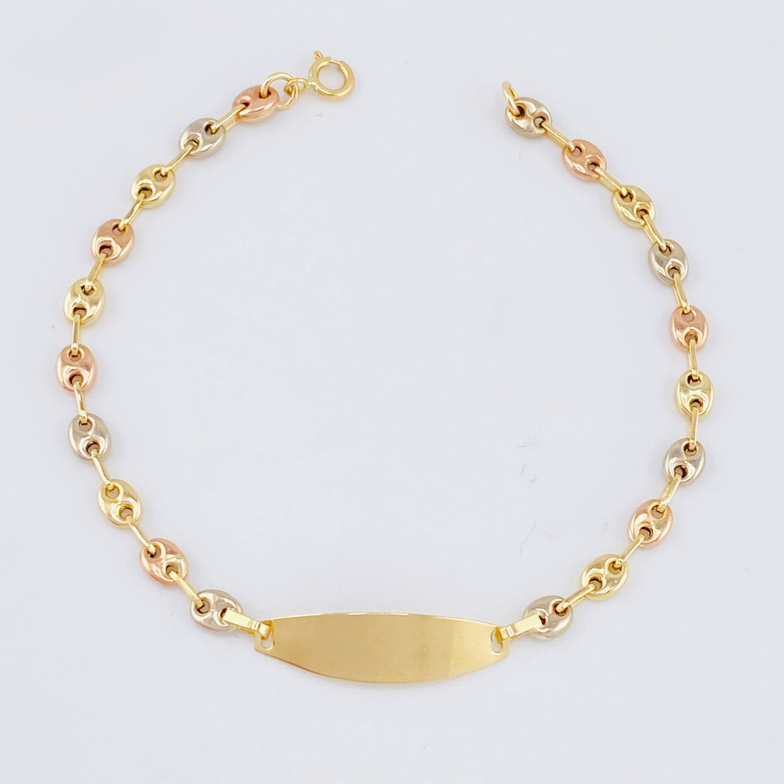 Baby Bracelet GC Oval Curve Plate 1.5gr / 5 1/2 in / 3mm Three-tone 18K Gold