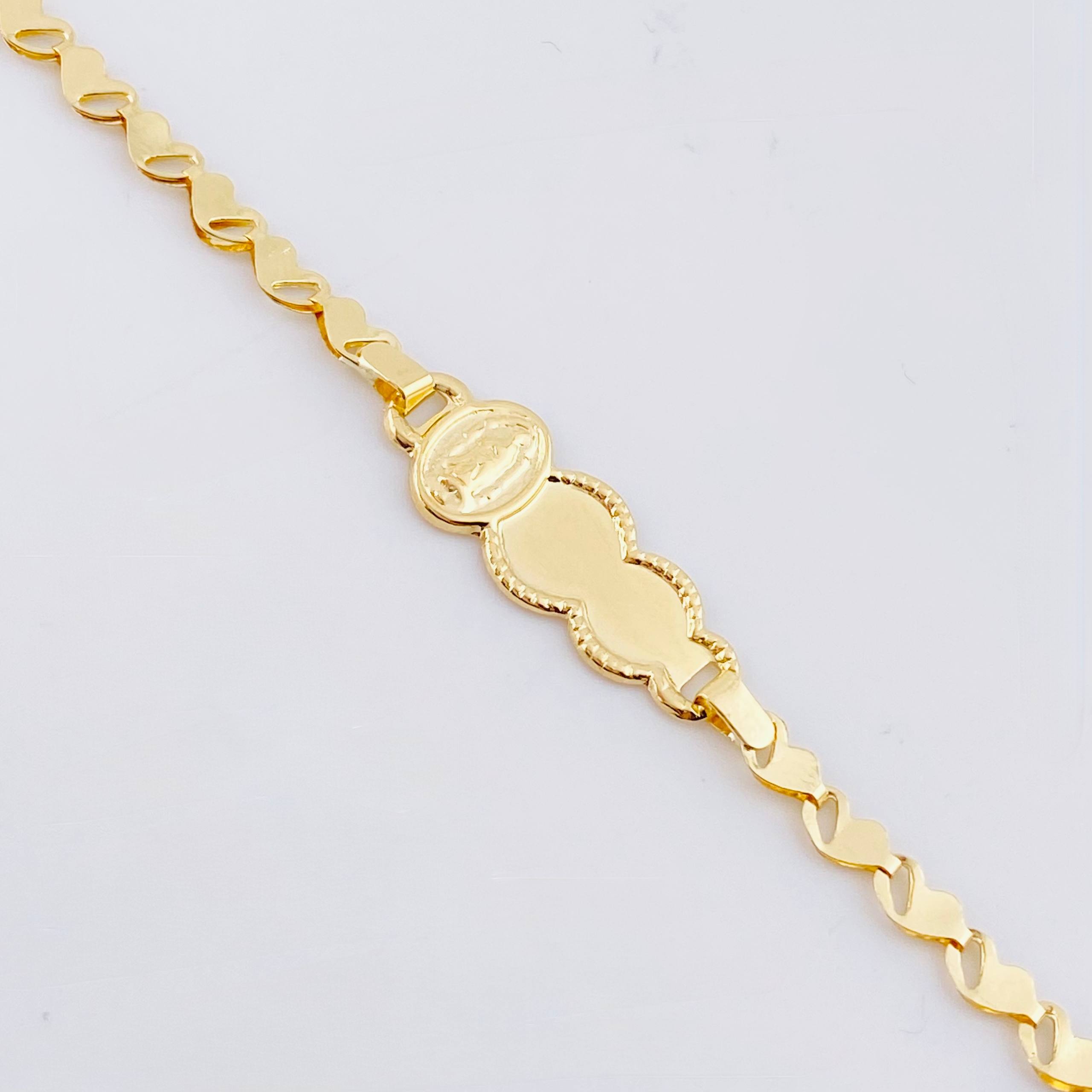 Pulso Placa Nube Virgen Guadalupe Corazon 1.95gr / 7 in / 3.1mm Oro Amarillo 18K ©