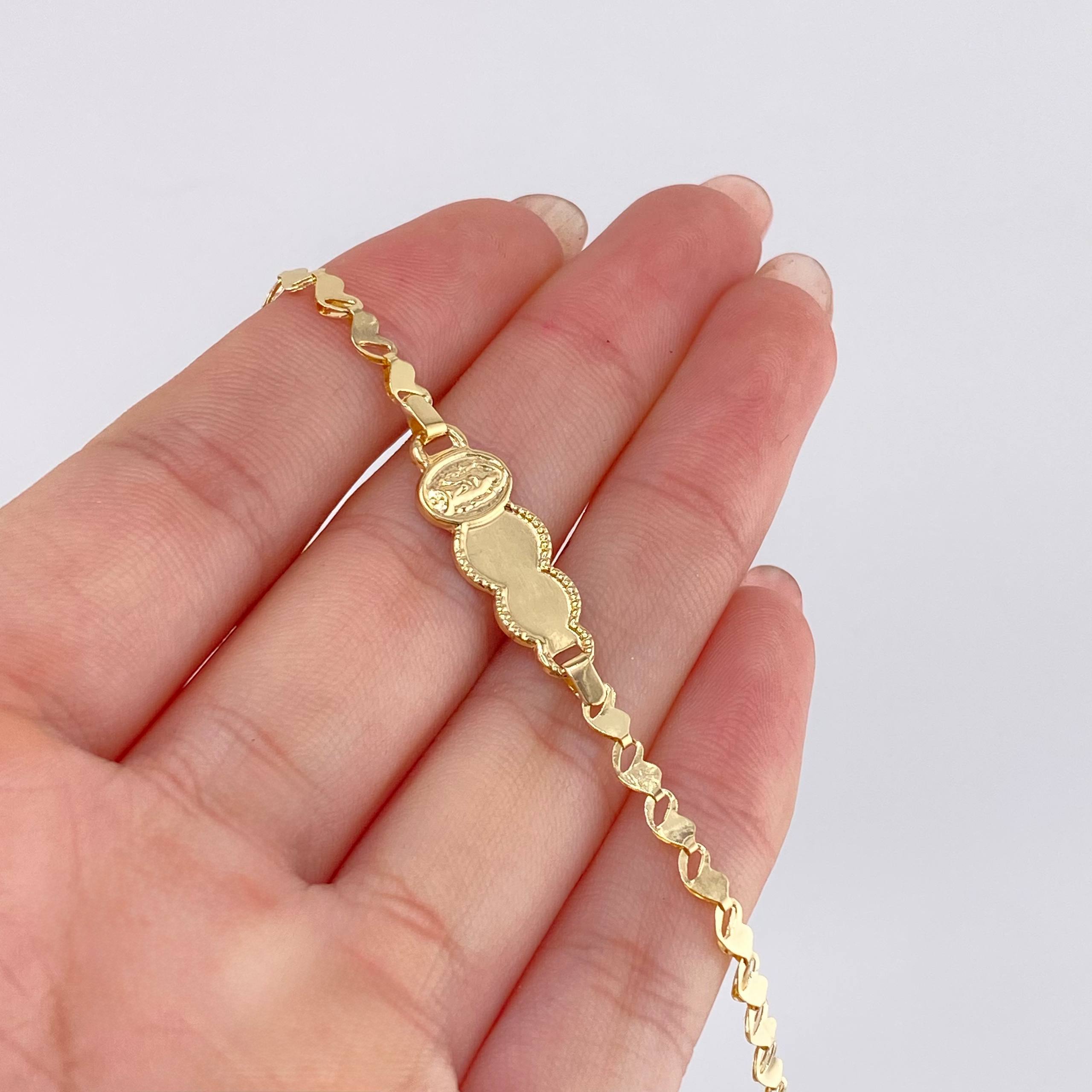 Pulso Placa Nube Virgen Guadalupe Corazon 1.95gr / 7 in / 3.1mm Oro Amarillo 18K ©