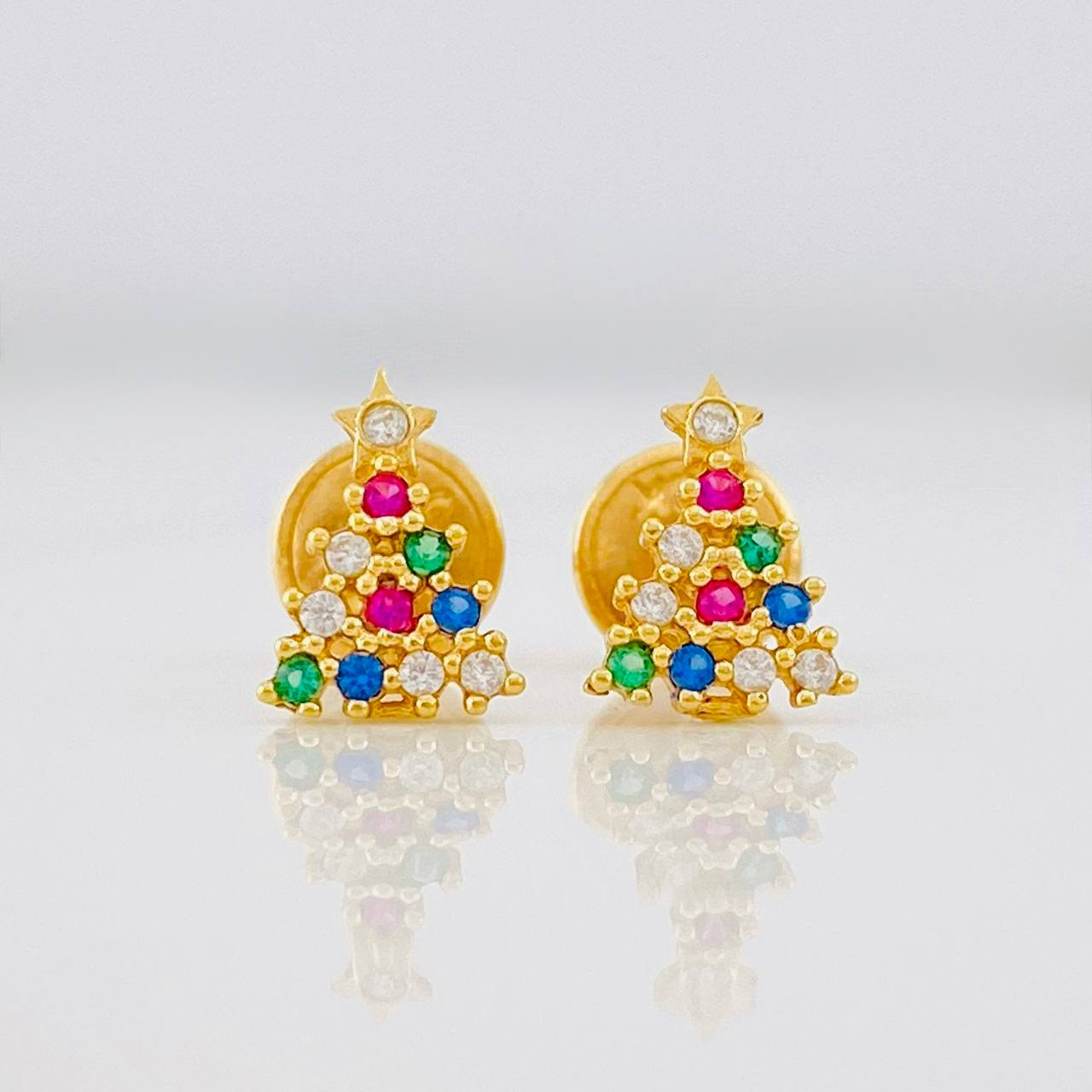 Stud Earrings Christmas Tree 0.75g / in / 8mm Yellow Gold 18K