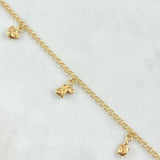 Tobillera Aro Seguido 3.45gr / 24.5cm / 2.2mm Oso TS-Elefante-Tortuga-Libelula-vaca Oro Amarillo 18K