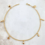 Tobillera Aro Seguido 3.7gr / 27cm / 2.2mm Corazones-Pie-Flor-Estrella-Luna-Ala Oro Amarillo 18K