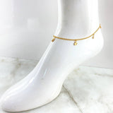 Tobillera Aro Seguido 3.7gr / 27cm / 2.2mm Corazones-Pie-Flor-Estrella-Luna-Ala Oro Amarillo 18K