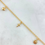 Ankle Bracelet Aro Seguido 3.35gr / 25cm / 2.2mm Crown-Heart-Cross-Face Queen-Light-Wing Yellow Gold 18K