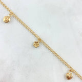 "Ankle Bracelet Aro Seguido 3.55gr / 24.5cm / 2.2mm Happy Face-Flower-Heart-Queen Face-Lightning Yellow Gold 18K"