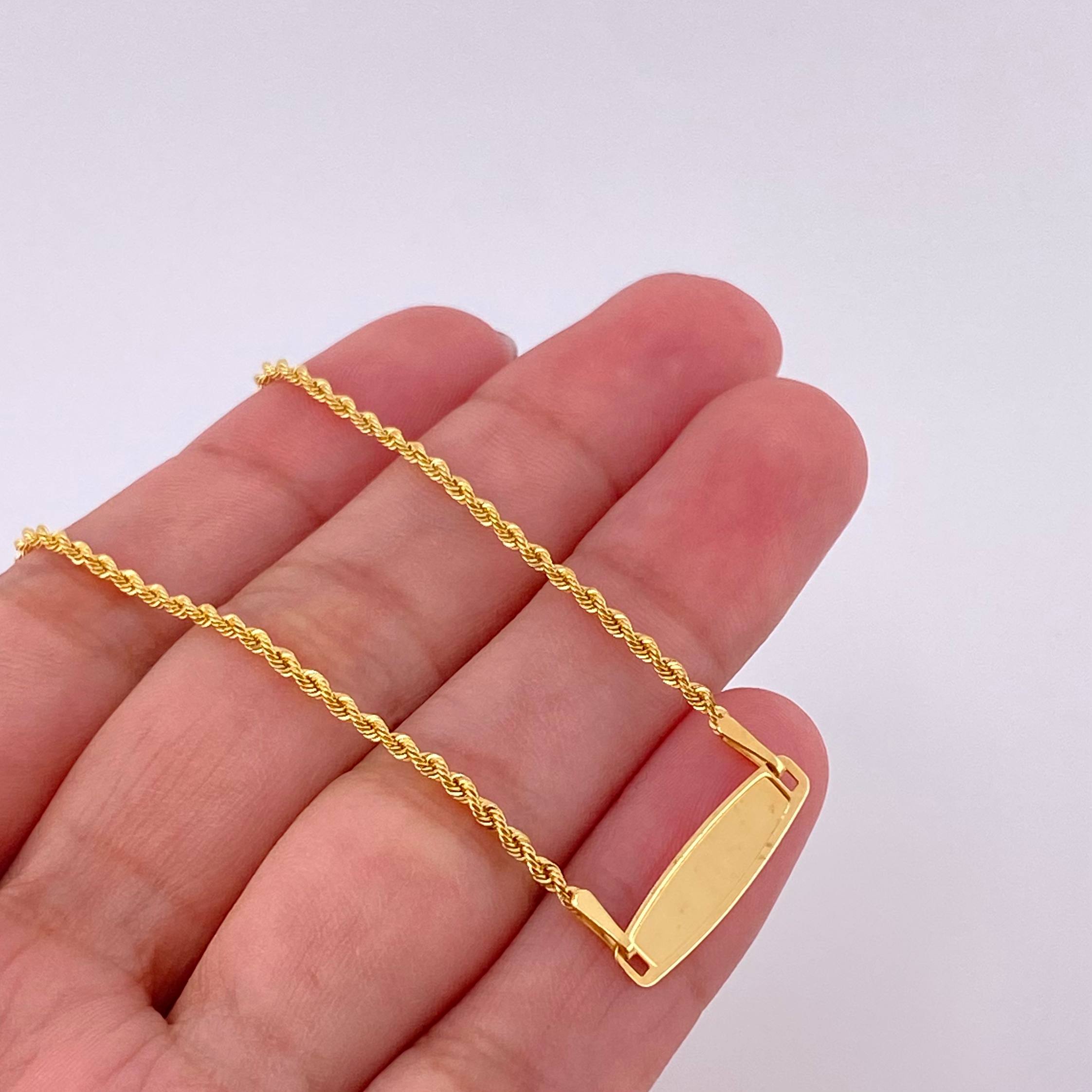 Rope Bracelet with Oval Plate 1.1g / 7 in / 1.6mm Yellow Gold 18K