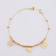 Classic Link Bracelet Pendant Flowers and Star 3.7g / 7 1/4 in / 3mm Three Golds 18K