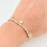 Classic Link Bracelet Pendant Flowers and Star 3.7g / 7 1/4 in / 3mm Three Golds 18K