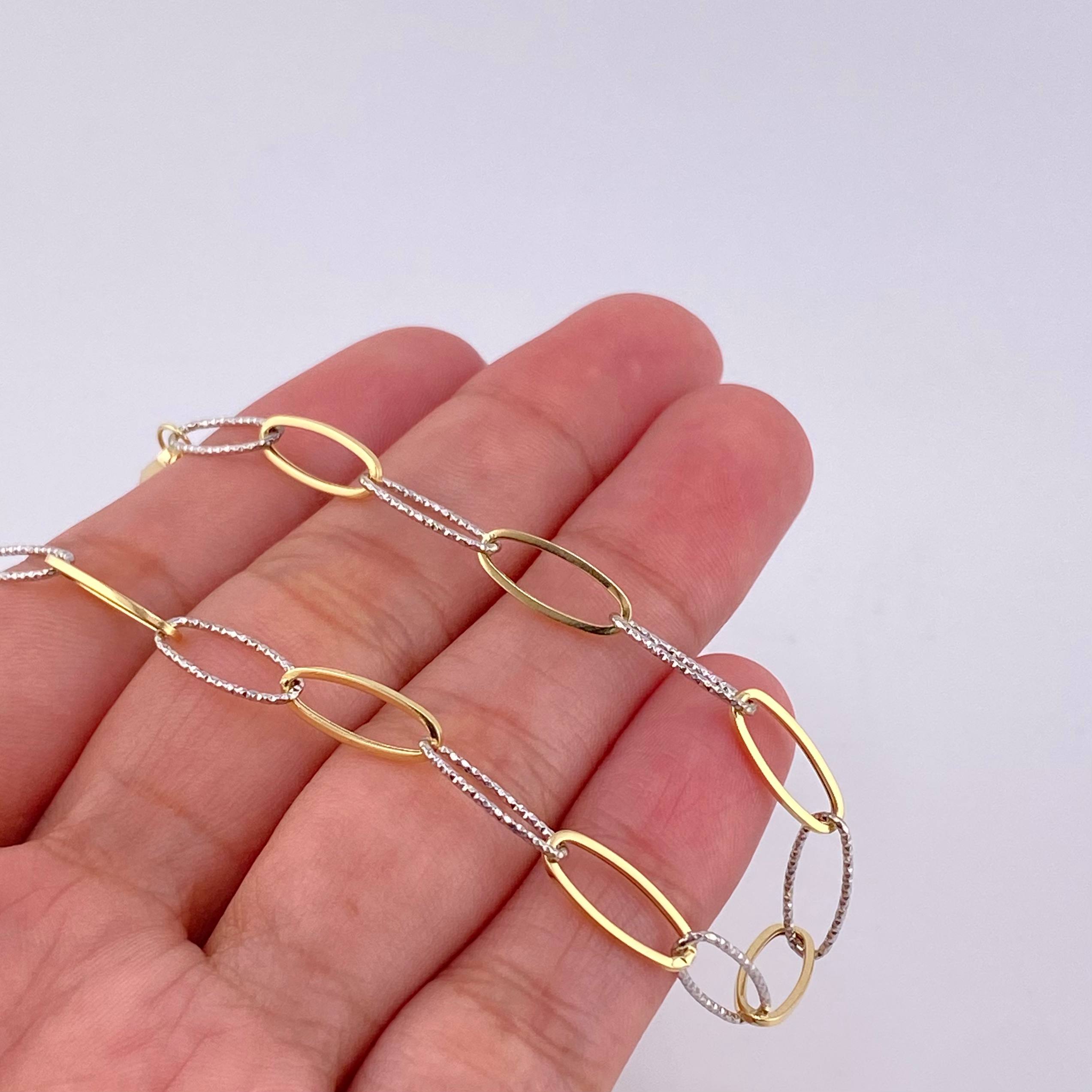 Bracelet Cajón 2.75g / 7 1/4 in / 5mm Two-Tone Yellow White 18K Gold
