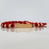 Red Woven Bracelet Charm Family Plate Yellow Gold 18K