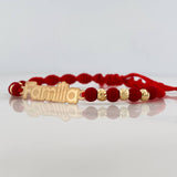Red Woven Bracelet Charm Family Plate Yellow Gold 18K