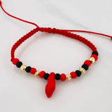 Red Woven Bracelet Protection 5 Diamond Cut Beads Yellow Gold 18K
