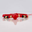 Red Woven Bracelet Protection 5 Diamond Cut Beads Yellow Gold 18K