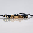 Black Woven Bracelet Charm Family Plate Yellow Gold 18K