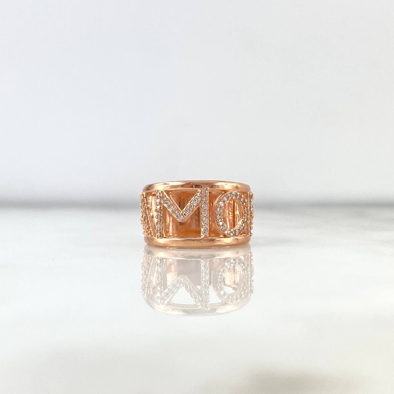 Love Ring 7.5gr / Size 6 1/2 / White Zircons Rose Gold