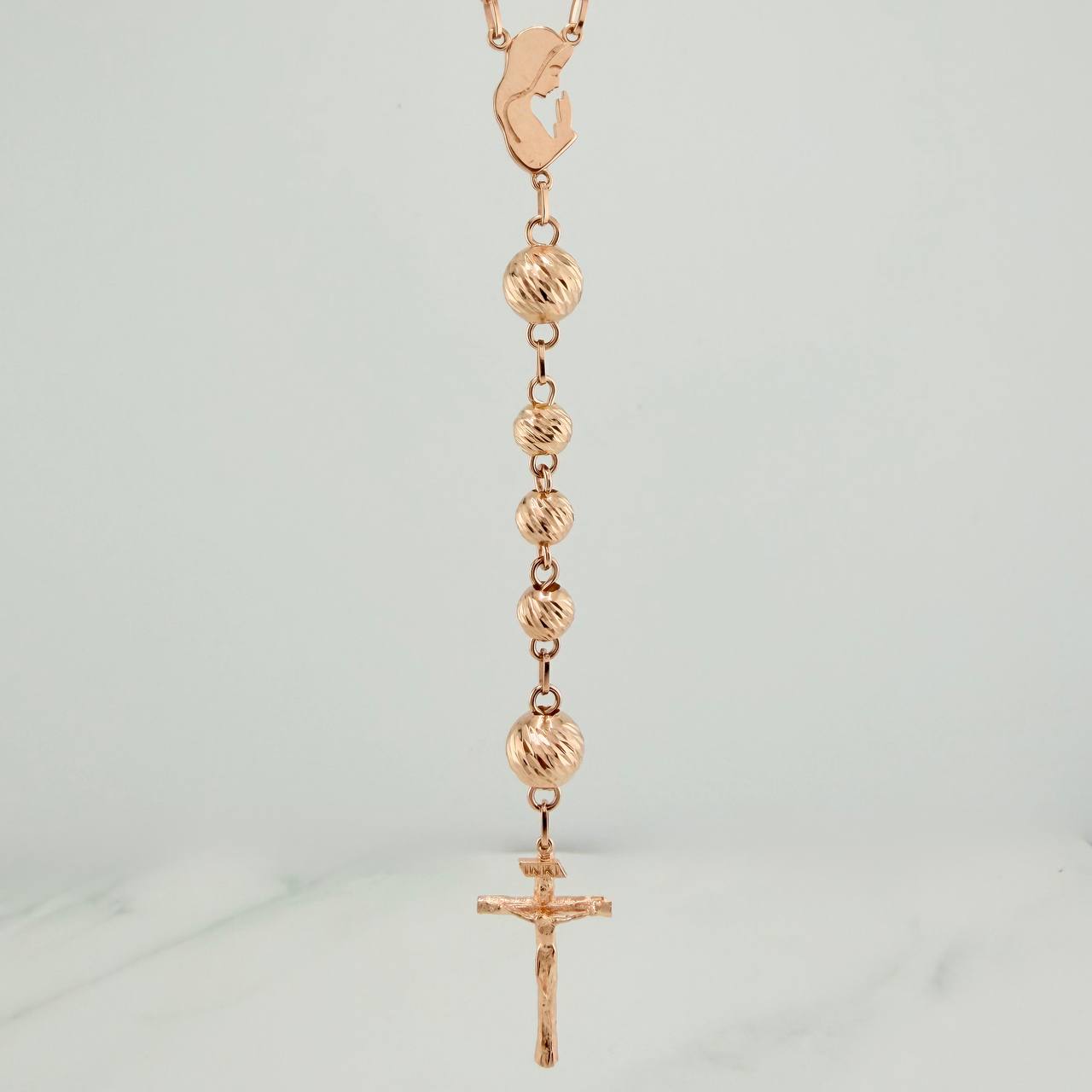 Rosario Virgen Maria 19.1gr / 24 1/2 in / 8mm-5mm Oro Rosa 18K &