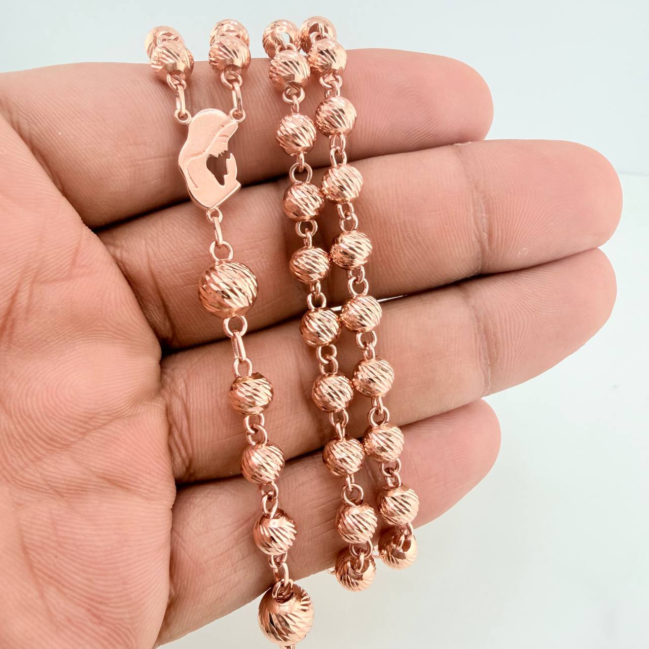 Rosario Virgen Maria 19.1gr / 24 1/2 in / 8mm-5mm Oro Rosa 18K &
