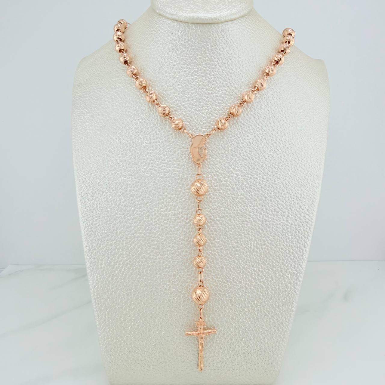 Rosario Virgen Maria 19.1gr / 24 1/2 in / 8mm-5mm Oro Rosa 18K &