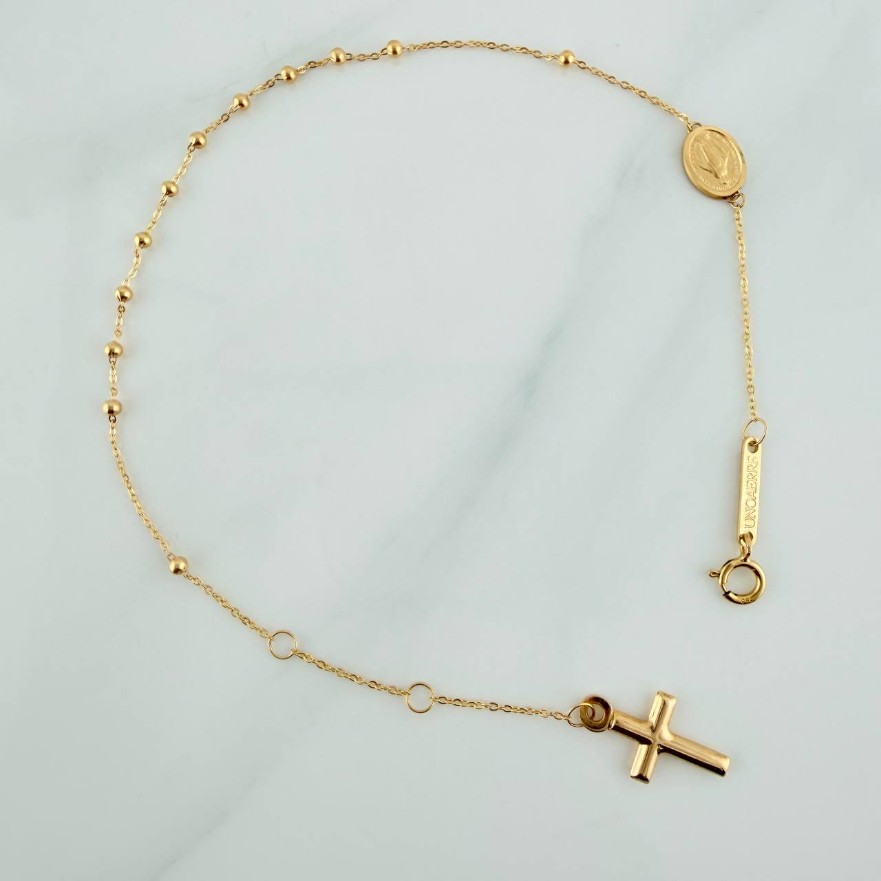 Pulso Denario Virgen Milagrosa 1.35gr / 7 1/2 in / 1.8mm Oro Amarillo +4 18K &