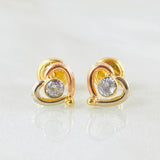 Stud Earrings Heart Silhouette 0.85gr / Three 18K Golds ©