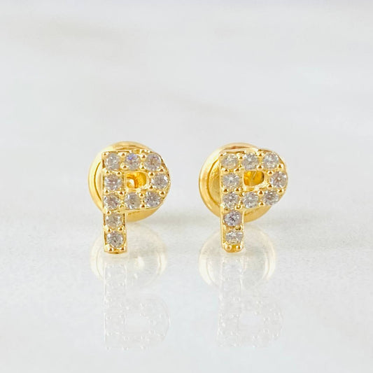 Stud Earrings Letter P 0.75gr / 18K Yellow Gold